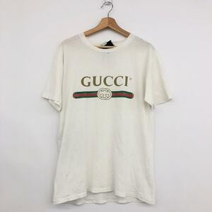 ◆GUCCI グッチ 半袖 カットソー ◆ ホワイト メンズ トップス フラワーアップリケエンブロイダリー ダメージ加工