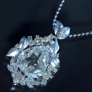 F2374 美しい超大粒天然オールドヨーロピアンカット７．３５５ct 天然上質ダイヤ１．２５ct K SI2 最高級プラチナセレブリティネックレス