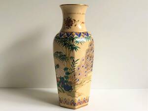 薩摩　寿官　孔雀文　花瓶　飾り壺　高さ約40.7cm　重量約2kg