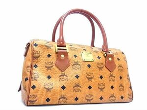 1円 ■極美品■ MCM エムシーエム モノグラム ヴィセトス柄 レザー ミニボストンバッグ ハンドバッグ レディース ブラウン系 AY1783