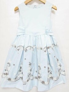 【送料込】[キッズ/子供] TOCCA BAMBINI　トッカ バンビーニ　ワンピース　130cm　水色　ライトブルー　花柄の刺繍入り 後ろリボン/n472484