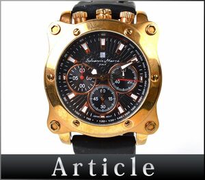 175001□動作確認済 Salvatore Marra サルバトーレマーラ 腕時計 クォーツ クロノ SM12112 GP ブラック ピンクゴールド メンズ/ D