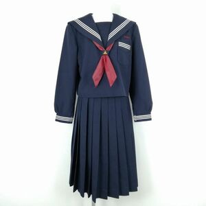 1円 セーラー服 スカート スカーフ 上下3点セット 大きいサイズ 冬物 白3本線 女子 学生服 宮崎東中学 紺 制服 中古 ランクC NA3724