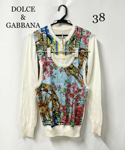 M0343 DOLCE&GABBANA ドルチェアンドガッバーナ アンサンブル カーディガン ベスト セット 38サイズ 総柄 花柄 シルク