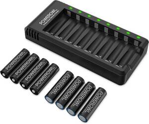Powerowl充電池充電器セット単3形充電池 8本大容量 耐久性 家庭用オフィス用 電池と充電器の組み合わせ