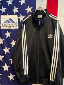 ★90s★adidas★アディダス★トラックジャケット★ジャージ★三本ライン★トレフォイル★刺繍ロゴ★ブラック★XLサイズ相当★ヴィンテージ