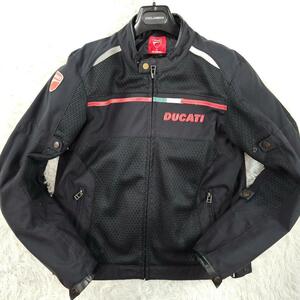 美品!52/XL!ドゥカティ/DUCATI by DAINESE【プロテクター×肩/肘/背中×ライナー着脱可×ロゴ】ライダースブルゾン バイカー レーシング 黒