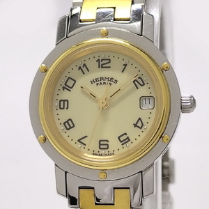 【中古】HERMES レディース 腕時計 クリッパー コンビ クオーツ SS GP アイボリー文字盤 CL4.220