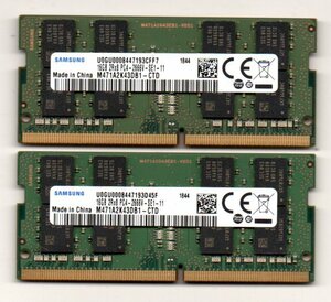 SAMSUNG ☆ ノート用メモリ　16GB×２枚セット　計 32GB ☆ 2Rx8　PC4-2666V-SE1-11 ★ 両面16枚チップ ★