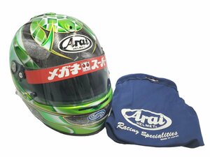 ◎【美品】Arai Helmet アライ フルフェイス ヘルメット サイン入り カーレース レーシング用品 グリーン モータースポーツ 装備 防御