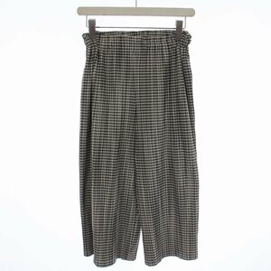 プリーツプリーズ PLEATS PLEASE イッセイミヤケ 18SS ワイドパンツ クロップドパンツ チェック 日本製 2 M 白 黒 レディース