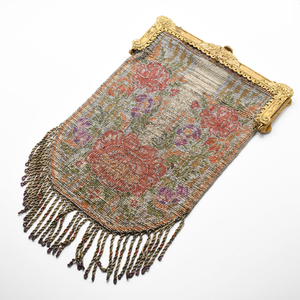 Antique　flower motif　tassel Party beads bag