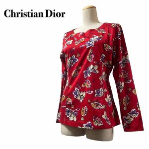 Christian Dior クリスチャンディオール 花柄 長袖カットソー レッド 赤 M
