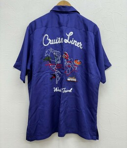 良品 HOUSTON ヒューストン 刺繍 テンセル100% 半袖 ボーリングシャツ L メンズ アロハシャツ ミリタリーシャツ サーフ/東洋/サンサーフ