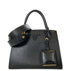 【中古美品】 PRADA プラダ モノクローム Sサイズ 2WAYバッグ ハンドバッグ/ショルダーバッグ サフィアーノレザー ブラック 1BA156