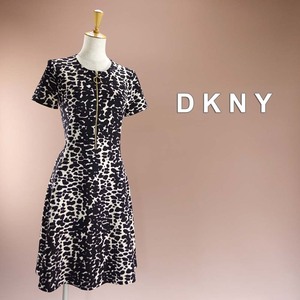 新品 DKNY 8/13号 ダナキャラン 黒 ベージュ ゴールド レオパード柄 ワンピース パーティドレス 結婚式 二次会 披露宴 発表会 輝26W0603