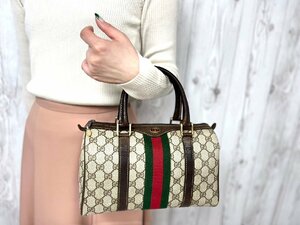 極美品 GUCCI グッチ オールドグッチ GGスプリーム インターロッキング シェリーライン ミニボストンバッグ ハンドバッグ バッグ 茶 69834