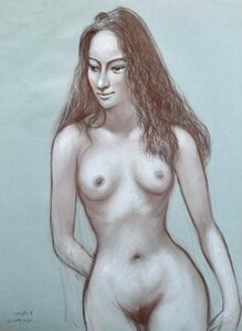 裸婦を描く人気画家　　古沢岩美　パステル画　「裸婦」　額縁付き　【創業５3年・安心・信頼・実績・都内最大級の正光画廊です】
