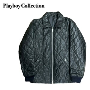 Playboy Collection プレイボーイ キルティング 羊革ジャケット ラムレザー M 黒ブラック 刺繍