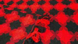 赤 黒 星編みデザイン　こたつ　上掛け　こたつカバー　マルチクロス　180x180cm 昭和レトロ　保管品　新品