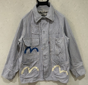 ＊エヴィス EVISU 新恵美寿神頭 LOT 1012 カモメ ペイント ヒッコリー カバーオール 38 　　　 BJBC.G