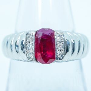 ★1円スタ!鑑定付【1.42ct&0.19ct】PT900 11.1g ♯12 プラチナ 大粒天然ルビー ダイヤモンドリング Ruby Diamond Ring 指輪 仕上げ済