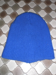 キャップ　帽子　青　毛糸　フリーサイズ57ー59cm ニット帽　ニットキャップ