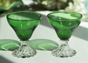 美品！ ファイヤーキング フォレストグリーン バブル シャンパン カクテルグラス 2個セット 酒 アンティーク ビンテージ