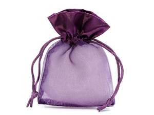 巾着袋 ラッピング 包装 巾着ポーチ 小物入れ (9cm×12cm) サテン×オーガンジー (紫) (1個)