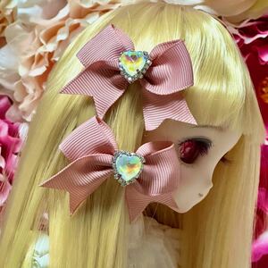 CALEN Punch★MDD DD SDサイズヘッド向け　ヘアアクセサリー2個セット　魔法少女ヘアアクセ　キラキラ　ハート　ピンクベージュ　かれぱん