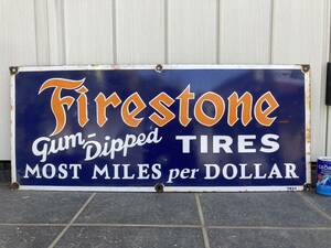 ビンテージ 大型 看板 Firestone ファイヤーストーン Most Miles per Dollar 幅91センチ / ガレージ ホーロー看板 アメリカ 世田谷ベース