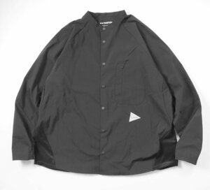 美品 ★ and wander ◆ 23AW fleece base band collar shirt 黒 XL バンドカラー カットソー フリース 下げ札付き アンドワンダー ◆ K2C