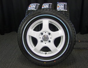 [新品アルミサマー4本] 4J+35ホワイトリボン2021年165/70R13軽ツライチN-BOX純正同サイズN-ONEラパンミラジーノトコットキャンバスサンバー