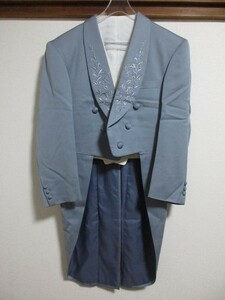 燕尾服 3点セット ブルー　グレー　AS　刺繍有り タキシード 舞台衣装　 結婚式　フォーマル　新郎