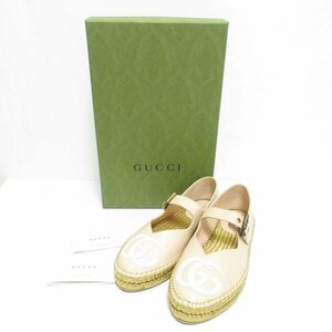 未使用 22SS GUCCI グッチ GGロゴ エスパドリーユ メリージェーン ストラップ フラットシューズ パンプス 35 約22.5cm ピンク×ゴールド