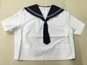 KK-S1102E 新品【山形県 天童第一中学校】女子制服 セーラー服 サイズ 160A/白x紺衿 2本ライン/半袖/タイ付き/校章/女子中学生/コスプレ