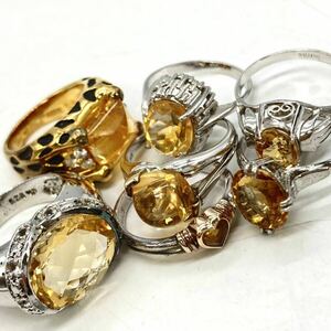 K14付き!!■シトリンリング7点おまとめ■a重量約33g シトリン quartz 指輪 STARJEWELYリング ring accessory silver 925 CE0