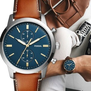 FOSSIL フォッシル FS5279 Townsman タウンズマン ブルーネイビー ブラウン レザー メンズ クロノグラフ 腕時計