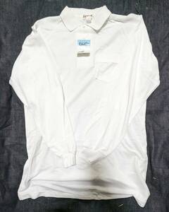 未使用レトロ ポロシャツ 長袖 LLサイズ 白 綿70%ポリエステル30% 日本製 難あり