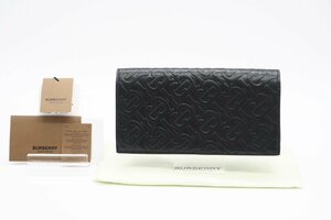 ☆安心の３大保証☆ ABランク ≪BURBERRY バーバリー/二つ折り長財布≫ 801765 TBモノグラム ブラック レザー メンズ ロゴ 美品 送料無料