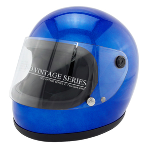 フルフェイスヘルメット メタリックブルー×クリアシールド Lサイズ:59-60cm対応 VT7 NEO VINTAGE VT-7 ステッカー付き