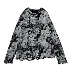 00s Archive 襤褸 総柄 ロングtシャツ Y2K パンク グランジ