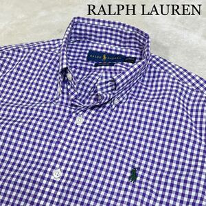 (極美品) ラルフローレン RALPH LAUREN ボタンダウン 刺繍ロゴ　長袖シャツ M165/88A(日本S〜M程) ギンガムチェック柄 シャツ 送料230円