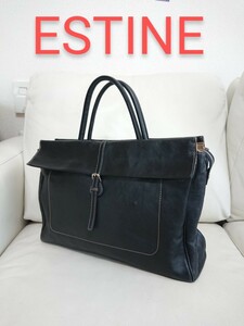 【ESTINE エスティーヌ】本革 トートバッグ A4収納 ブラック