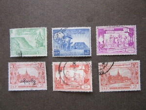 ビルマの古い時代の切手6枚（未使用と使用済みが混在　詳細不詳）