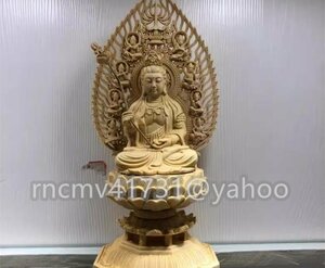 極上品 木彫仏教 総檜材 精密彫刻 仏師で仕上げ品　日光観音菩薩座像 高28cm