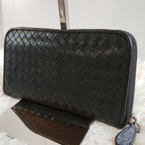 BOTTEGA VENETA ボッテガヴェネタ 長財布 ラウンドファスナー イントレチャート レザー ウォレット ブラック ブラック系