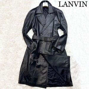 【極美品】定価30万!幻のXL!! LANVIN★最高級ランバン【圧巻絶品】最高級羊革 極上ラムレザートレンチコート ロング ナポレオン ブラック黒