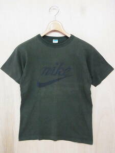 超希少 NIKE ナイキ 筆記体ロゴプリント 70S チャンピオンボディ バータグ 半袖 Tシャツ 緑 サイズM