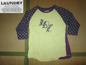 Laundry ランドリー 袖モノグラム柄 クレイジーカラー 5分袖Tシャツ 黄/紫 L